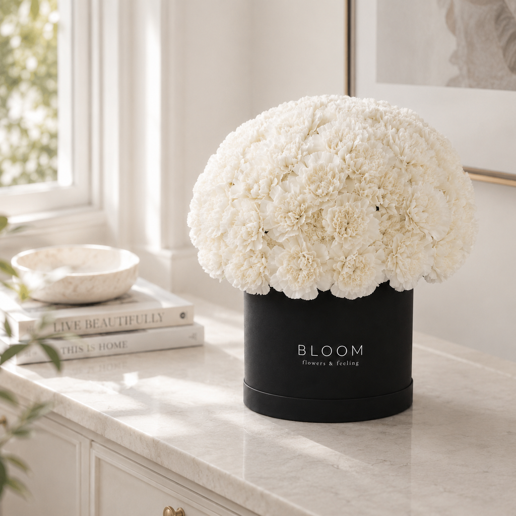 White Carnations Bloom Box